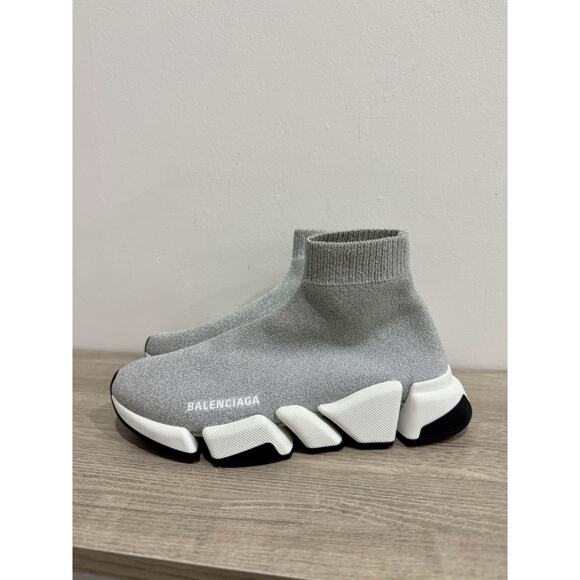 Balenciaga Speed 2.0 Bi-Color Mid Sock Sneakers Silvery Gray Women's Size US 9 - Picture 2 of 7